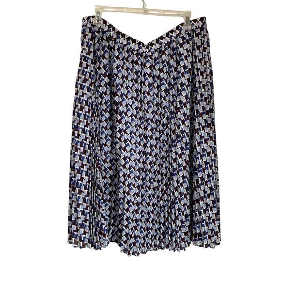 Talbots Pleated Skirt Size XL Geometric Print Midi Blue White Career Classic - Picture 3 of 9